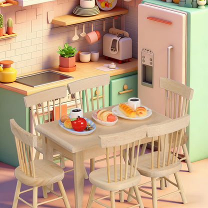 Toddmomy 1 Set Doll Furniture Miniature Furniture Decorative 1/12 Scale Miniature Table Chair Set for Dollhouse Kitchen Food Decoration Accessories (As Shown B)