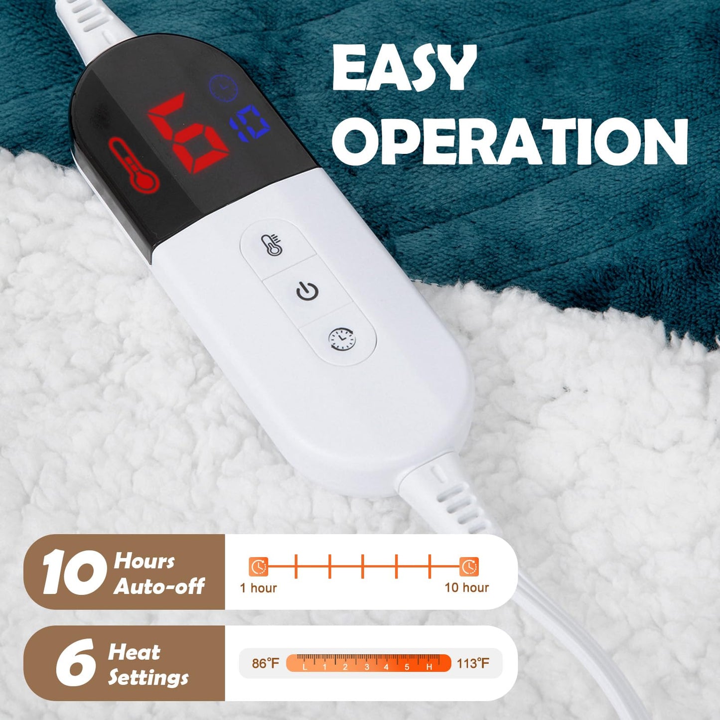 HOW'S MY HOUSE Heated Blanket Throw 50" x 60", Electric Blanket with 12 Time Settings & 6 Heating Levels, Over-Heat Protection, Flannel Sherpa Super Cozy with ETL Certification, Gray