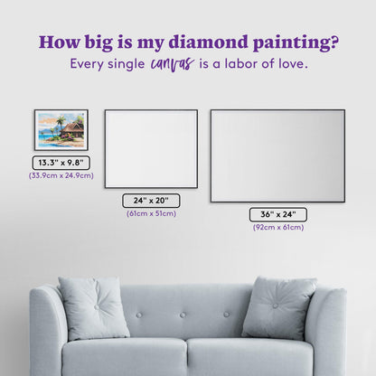 DIAMOND ART CLUB Beach Bungalow Diamond Painting Kit, Fun DIY Crafts for Adults, Square Diamond Art Canvas, 13.3" x 9.8" (33.9 cm x 24.9 cm)