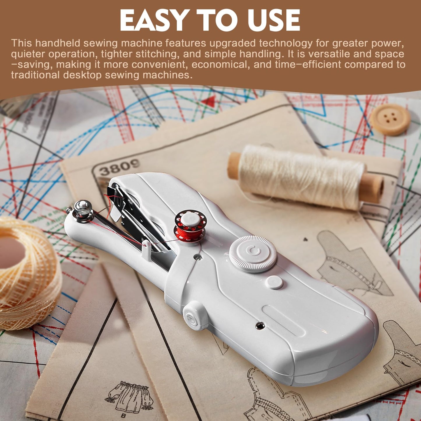 Handheld Sewing Machine with Black Storage Case and 109-Piece Sewing Kit, Mini Portable Cordless Hand Sewing Machine, Ideal for Adults & Beginners, Complete Set of Quick Home Clothing Repair Tools