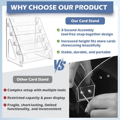 CELSOL Upgraded 5 Tier Acrylic Card Display Stand, Clear Display for Greeting Cards, Sports Cards, Postcards, Stickers & Brochures, Easy Snap-On, Increased Height & Thickness for Better Presentation