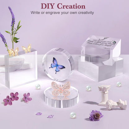 SAMYUCHO Acrylic Base Stand 2 Pieces Acrylic Blocks for Display 4 X 4 X 1 Inch Clear Polished Block Square Cube Riser Display Pedestal Stands for Jewelry Perfume Ring Collection Props Cake