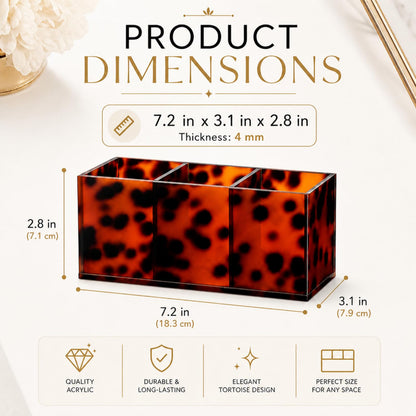 Novabright Acrylic Tortoise Tray Makeup Brush Organizer Tortoise Shell Acrylic Pen Holder Pencil Organizer Clear Cosmetic Brushes Storage with 3 Slots