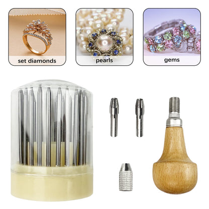Flylin 23Pcs Beading Tools, Metal Handmade Beader Set for Diamond Stone, Professional Jewelry Setting Graver, Stone Setting Beading Tool Kit for DIY Crafting Jewelry Making