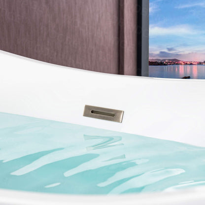 WOODBRIDGE 67" Acrylic Freestanding Bathtub Contemporary Soaking Tub, White Acrylic (Brushed Nickel Drain/Overflow) with Pillow