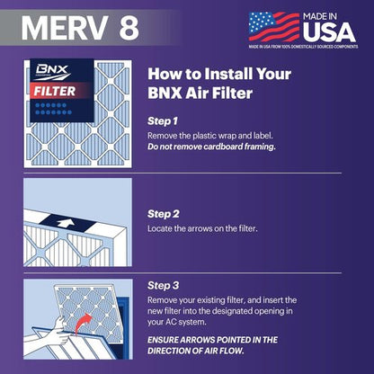 BNX TruFilter MERV 8 Air Filters | 20x20x1 Electrostatic Pleated (6-Pack) - Dust & Pet Defense, Made in USA