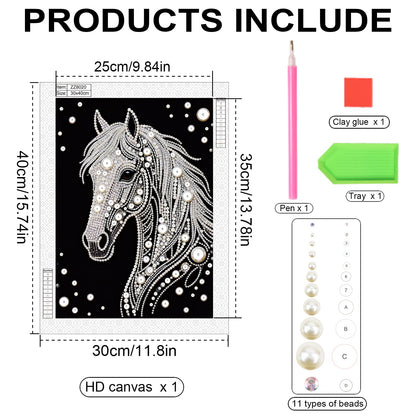 WSLWXSHM Pearl Diamond Painting Kits for Adults Horse, 5D Special Shape Diamond Art Kits for Beginners, Crystal Rhinestones Diamond Painting for Home Wall Decoration Gift 12×16inch/30×40cm, Animal
