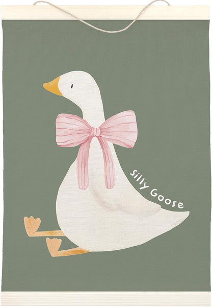 12x16 inch, LKETW Silly Goose Wall Art Poster Hanger Frame Goose Decor, Goose Gifts, Cute Goose Wall Art for Room, Bow