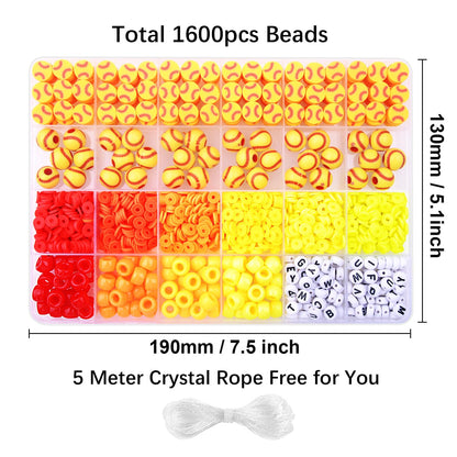 BBita 1600PCS Softball Sports Ball Polymer Clay Beads Charms for Friendship Bracelets Making Kit Cute Fun Beads DIY Arts Crafts Birthday Gifts for Kids Girls Softball Bead