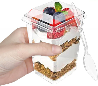 4M's 100 Pack 5 oz (100) Plastic Dessert Cups with Lids, Yogurt Parfait/Appetizer Cup with Lids for Party, Mini Dessert