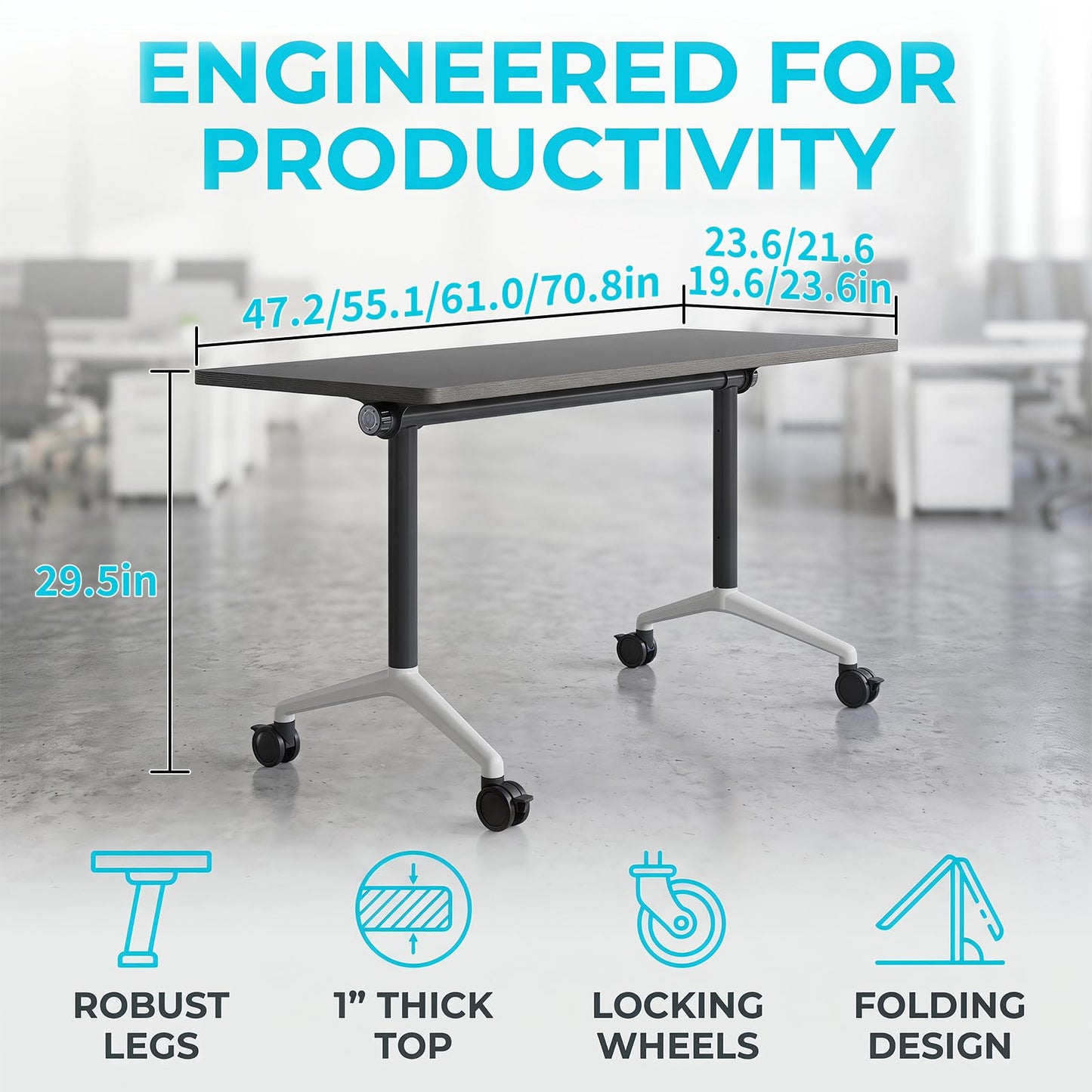 JNMDLAKO Modular Folding Conference Table with Locking Wheels, 10 Pack Flip Top Mobile Training Table, Modern Meeting Seminar Tables for Office, Hotel Conference Room(10,Grey,55" L x 21" W x 29" H)
