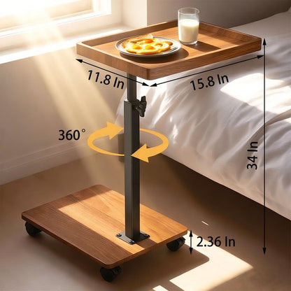 Adjustable Height Couch Tables that Slide Under Sofa, 360° Swivel Modern Tv Tray Table with Wheel, C Shaped End Table for Couch, C Table for Small Place, Perfect for Livingroom, Bedroom