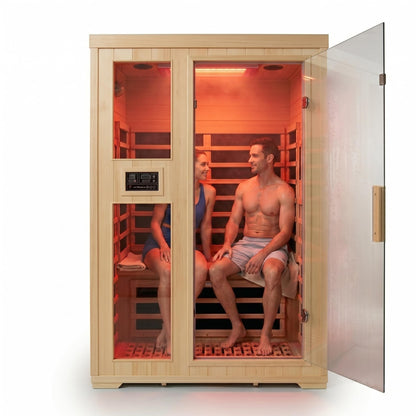 2 Person Indoor Home Infrared Sauna Room for Home Gym, Canadian Hemlock Wood, 616 * 220mm Red Light Beauty System, Fast Heating to 140°F, 110V/1800W, Bluetooth MP3, Gift for Family