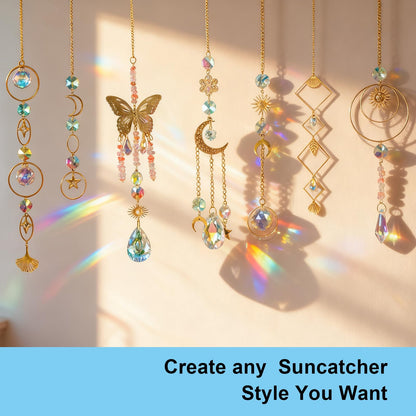 DIY Crystal Suncatcher Kit with Wind Chime/2pcs Large Prism,Dream Catchers Arts and Crafts Kits for Adults Hobbies,Sun Catchers Beads with Butterfly for Indoor Window Hanging Outdoor Decor Gifts