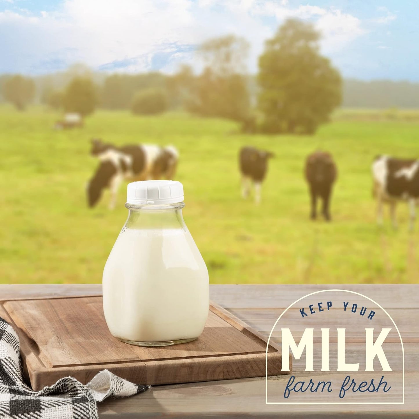 16 Oz 16 Pack 2 kitchentoolz Glass Milk Bottle with Lid - Ounce Short and Wide Glass Milk Container for Refrigerator