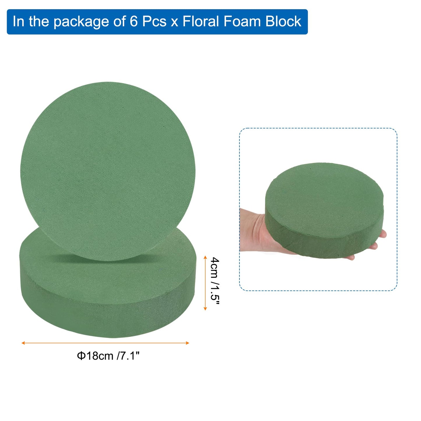 MECCANIXITY Floral Foam Block Round 7.1 x 1.5 Inch Dry or Wet Flower Foam Bricks for Flower Arrangements Wedding Birthday Party Decorations Green, Pack of 6