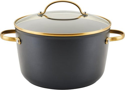 Farberware Forged Induction Stockpot - 6 Quart Ceramic Nonstick Soup Pot with Lid | Dishwasher Safe, Black & Gold