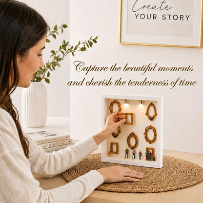 DIY Mini Museum Shadow Box Frame Kit, Personalized Museum of Us Silhouette Display with 8pcs Mini Gold Frames & 8pcs Mini Figurines, Custom Family Memory Box for Wedding, Anniversary & Home Decor