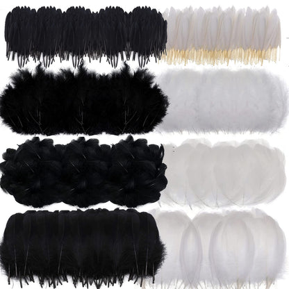 MWOOT 400Pcs Black White Feathers, 4 Assorted Crafts Feathers for Halloween Costume Wings Dream Catchers DIY Christmas Tree Wreath Wedding Decor Art Handmade