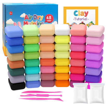 48 Colors Air Dry Modeling Clay with Bonus 2 White, Ultra Light Molding Clay Kit & Tools Gift Set for Kids Boys Girls, Soft Non-Sticky Magic Clay for Art Crafts