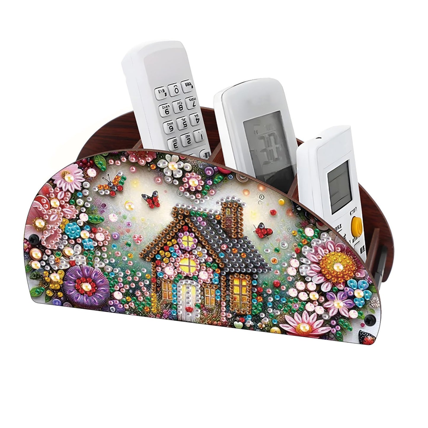ARTopet Diamond Art Painting Multi-grid Storage Box DIY Wooden Moon Fan-Shaped Tabletop Organizer Double Sided Drill Makeup Brush Organizer for Women Office Home Ornament-House
