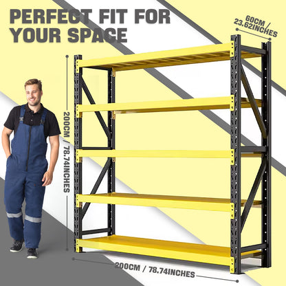 5000lbs Load Capacity,Heavy Duty 4-Tier Steel Shelving Unit, Adjustable Industrial Storage Rack for Garage Warehouse Workshop(Yellow and Black, W78.74*D23.62*H78.74)