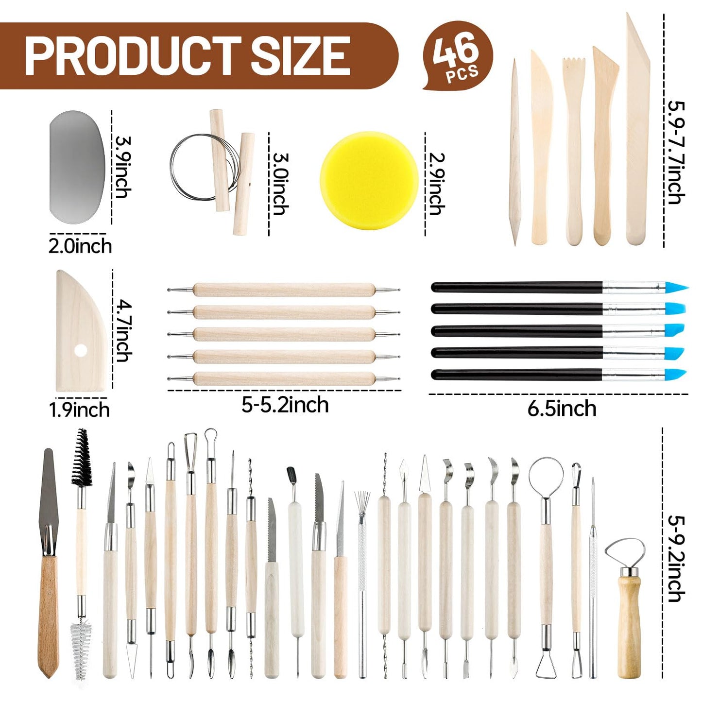 46 PCS Clay Tools Kit, Air Dry Clay Tools, Professional Pottery Tools Set Can be Used for Stippling Carving Molding Shaping Clay Crafts for Adults Beginners Hobbyists Artists