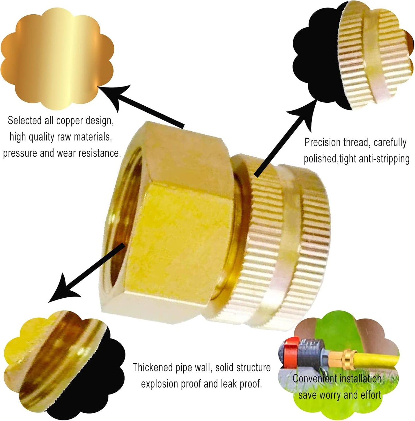 YOUHO Garden Hose Adapter 3/4" GHT(F) x 3/4 NTP Female - Reusable Connector Fittings for Rain Bird, Orbit, Toro, Dig