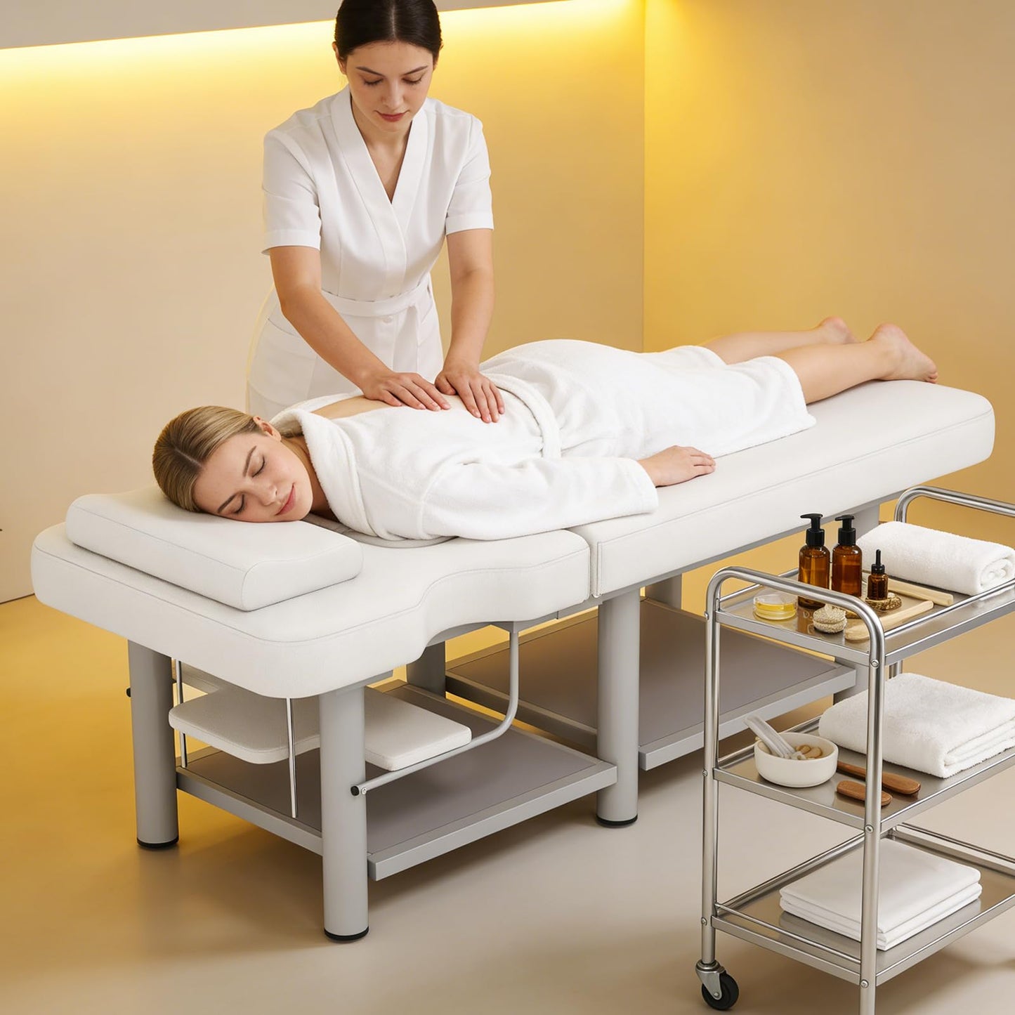Heavy Duty Stationary Massage Table with Adjustable Backrest, Wide Spa Facial Bed with Metal Frame & PU Leather, Professional Massage Therapy Bed for Spa Salon Tattoo Physical Therapy Clinic (Gray)