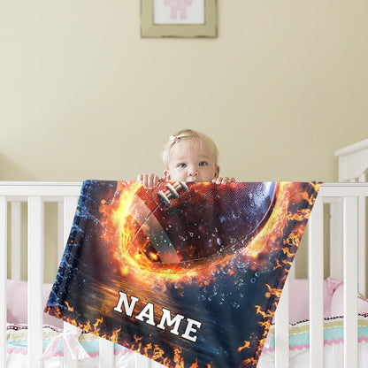 ElYIECD Personalized Blanket for Boys Girls Custom Football Basketball, Soccer,Baseball Blanket with Name, Easter