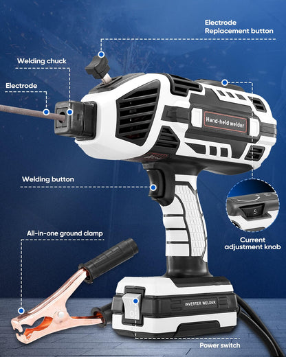 Saker Portable Electric Welding Machine,110V Portable Welder Handheld with IGBT Inverter 5 Variable Current Adjustment, ARC Welder Gun, Fits for 3/32" Wire Rods (Grey)