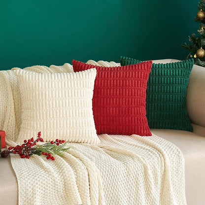 MIULEE Red Corduroy Decorative Pillow Covers - Soft Boho Striped 18x18 Inch for Modern Farmhouse Decor