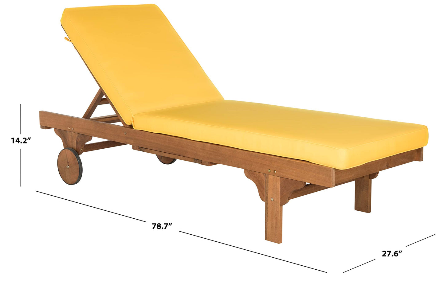 SAFAVIEH Outdoor Collection Newport Natural/ Yellow Cushion Built-in Side Table Adjustable Chaise Lounge Chair