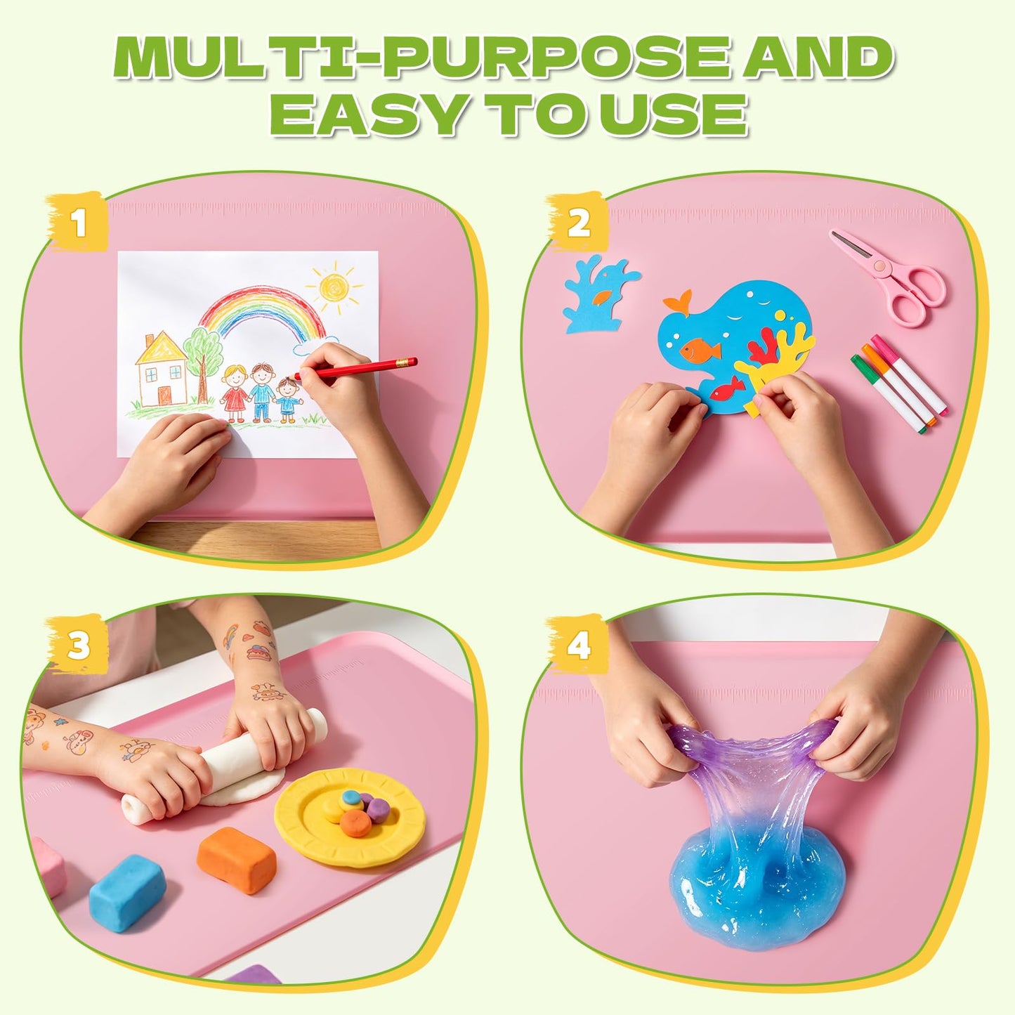 Silicone Art Mat for Crafts, 24"x16" Silicone Painting Mat to Keep Clean Protects Surfaces Perfectly for Crafts, Legos, Resin & Jewelry-Making, DIY Crafts Mat