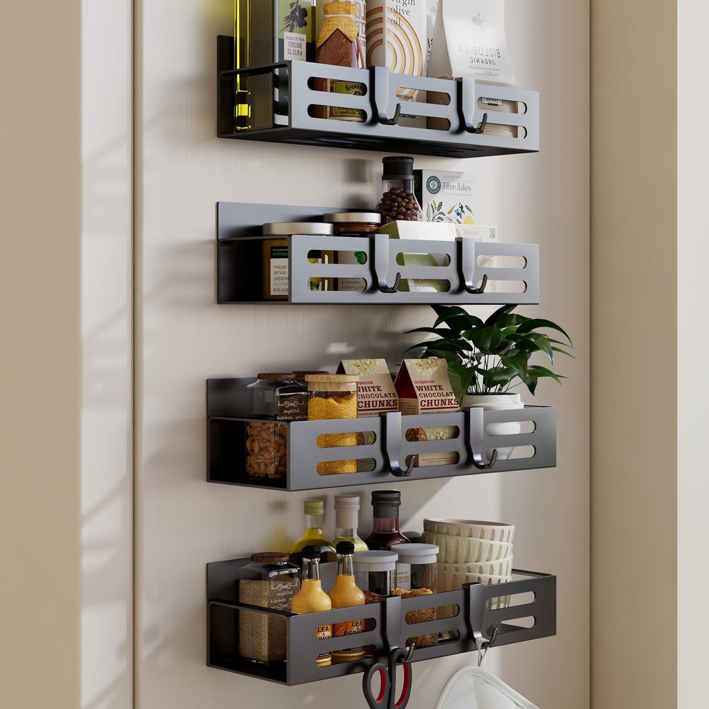 2 Pack Magnetic Spice Rack for Refrigerator, Black Magnetic Shelf and Fridge Kitchen Cabinet Organizers Storage Seasoning Organization Mini Shelves, Organizadores de Cocina