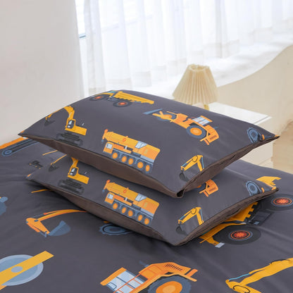 Set Set Sets 2 ZRNBAST Construction Twin Bedding for Boys Dark Grey Trucks Car Kids Comforter Lightweight Microfiber