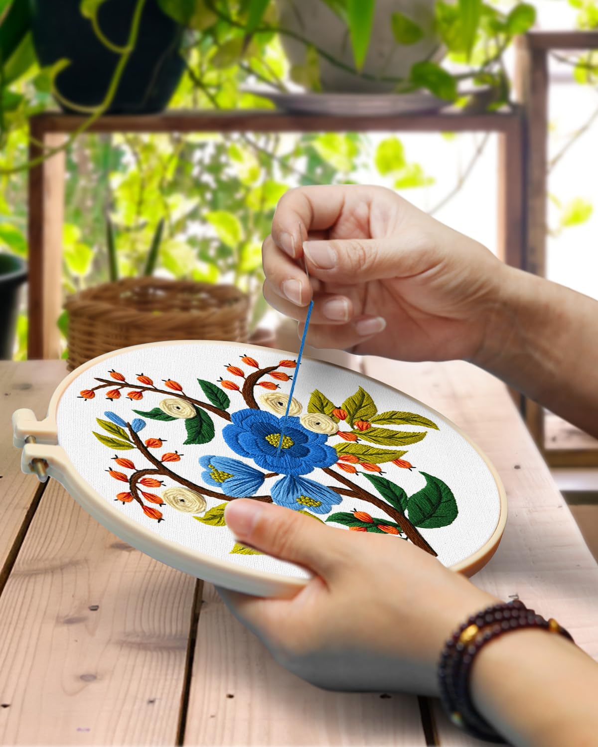 TINDTOP 3 Sets Embroidery Kit for Adults, Floral Embroidery Practice Kit for Beginners Include Embroidery Cloth Hoops Threads for Craft Lover Hand Stitch with Embroidery Skill Techniques