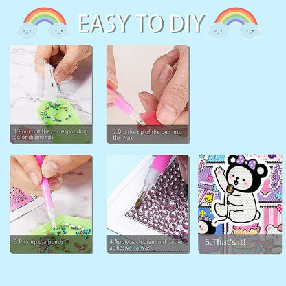 PERFECTSIGHT Cute 5D Diamond Art Kits with Wooden Frame, Kawaii DIY Painting Art for Adults Teen, Diamond Arts and Crafts Sets, Big Gem Full Drill Diamond Dots for Home Wall Decor (Comic Kuro)