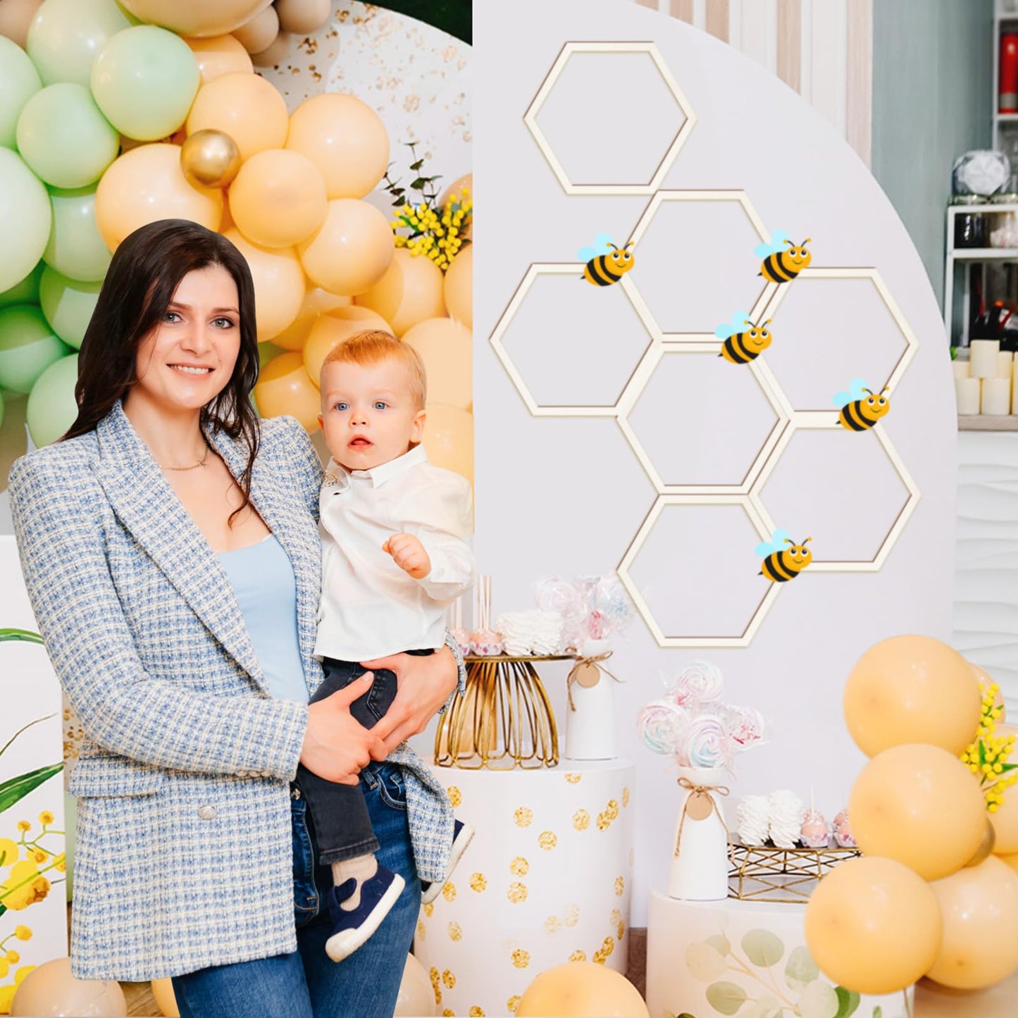 Gerrii 12 Pcs 8.2 Inch Honeycomb Decorations Unfinished Wooden Hexagon Wall Decor Hexagon Wall Stickers Decorative Wood Honeycomb Beehive Sign for Baby Shower Honeybee DIY Birthday Party Decor