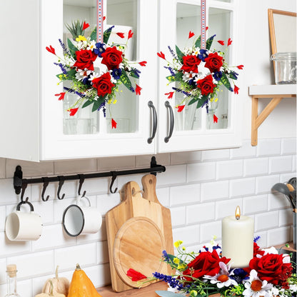 6 Pcs 4th of July Red White and Blue Candle Rings Wreath 3 Inch Patriotic Candle Rings Mini Wreath American Independence Day Rings Wreaths for Table Window Door Decor