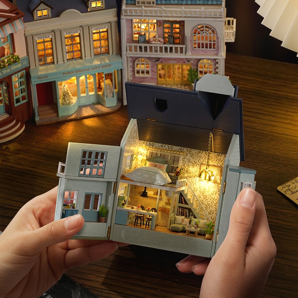 DIY Miniature House Kit, CUTEROOM Wooden Dollhouse Kit Mini House Making Kit with Furnitures, DIY Dollhouse Kit Birthday Gift for Women (Warm Manor)