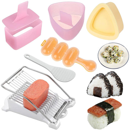 6 Pcs/Set Musubi Maker Kit with Luncheon Meat Slicer - Non-Stick Rice Ball Onigiri Press Mold, BPA-Free Sushi Mold for Hawaiian Musubi