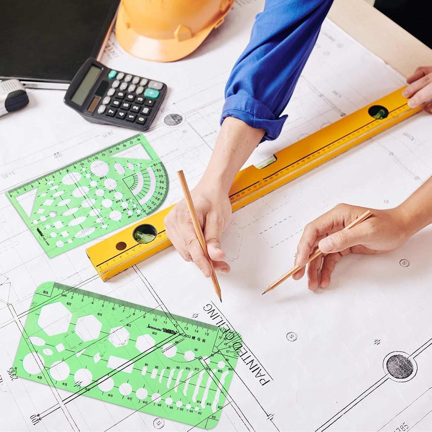 15PCS Geometric Drawings Templates, Measuring Geometry Rulers, Drafting Stencils Measuring Tools