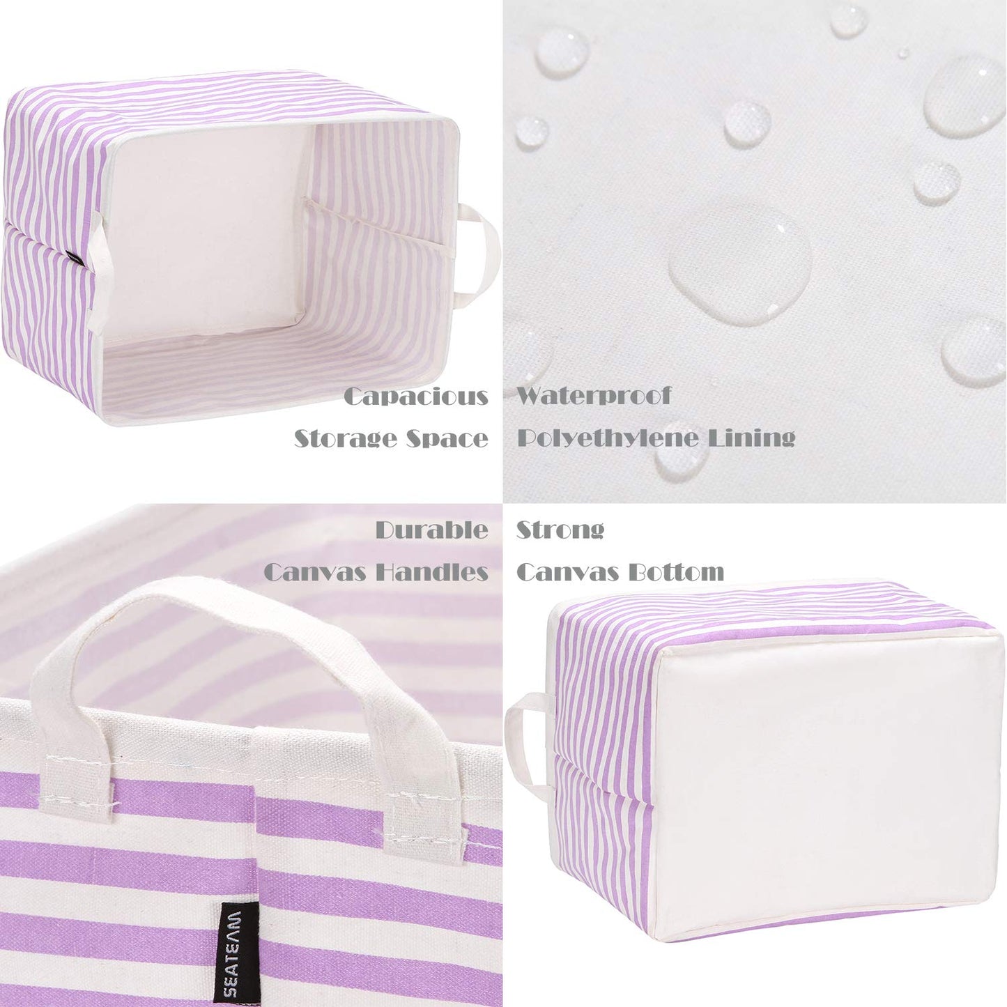 Sea Team 2-Pack Collapsible Canvas Storage Basket - Rectangle Waterproof Bin with Handles, 16.5 x 11.8 x 9.8 Inches