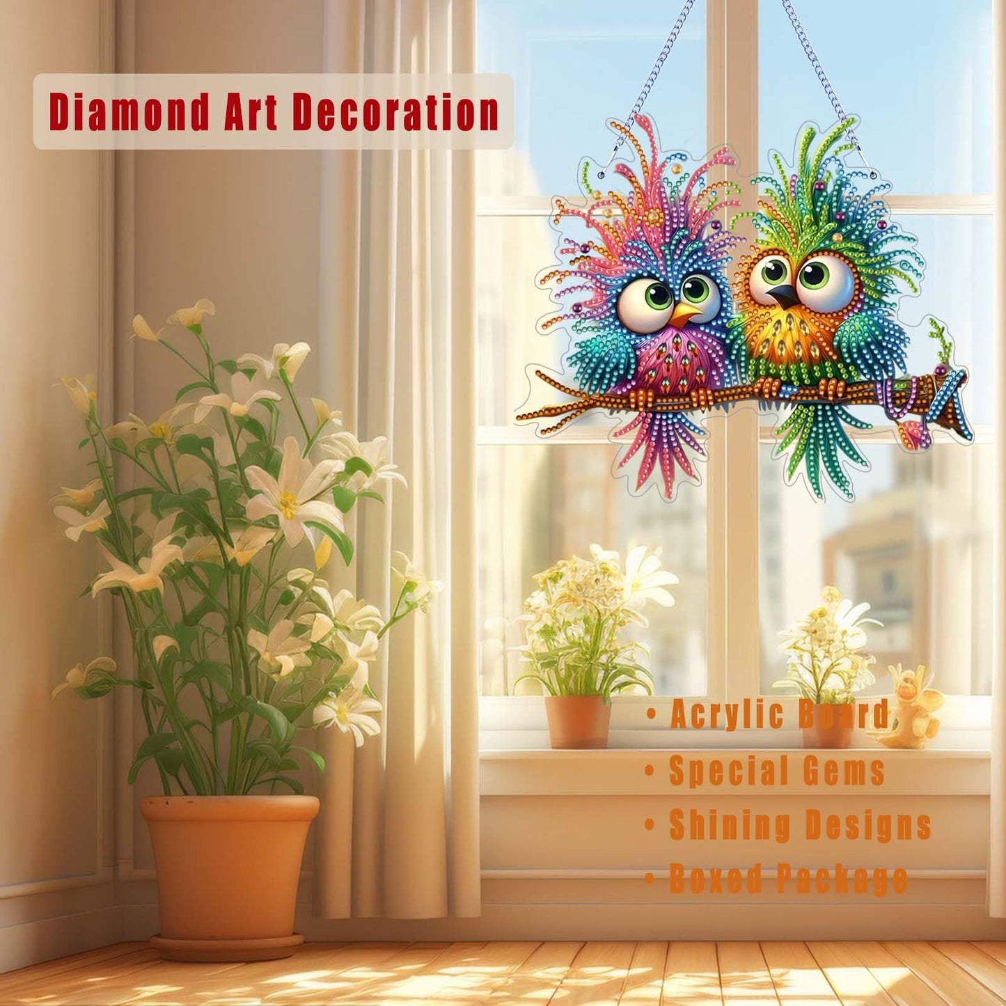 TSRUVYL Bird Diamond Art Painting Kit, Hanging Double Sided Diamond Art Suncatchers Window Pendants, Cute Diamond Painting Crafts Gift, DIY Special Shaped Gem Wall Ornament for Adults(Colorful-Bird)