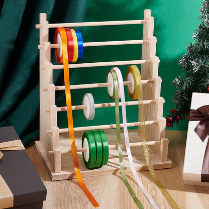 UNICRAFTALE 7-Tier Wooden Ribbons Organizer Rack Burlywood Ribbon Holder Storage Organizer Wooden Ribbons Sewing Organizer Display Shelf for Sewing Craft Gift Florist Wrapping
