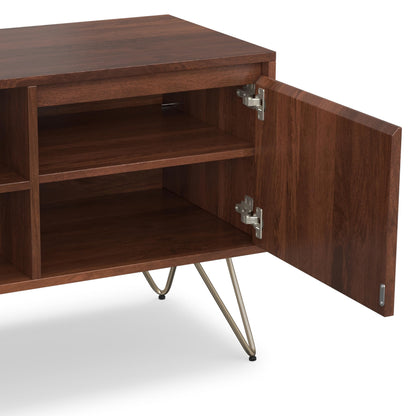 SIMPLIHOME Hunter TV Stand - 60 inch Wide Solid Mango Wood Media Console in Umber Brown and Gold, Industrial Entertainment Center for Living Room for TVs up to 65 Inches with Metal Hairpin Legs
