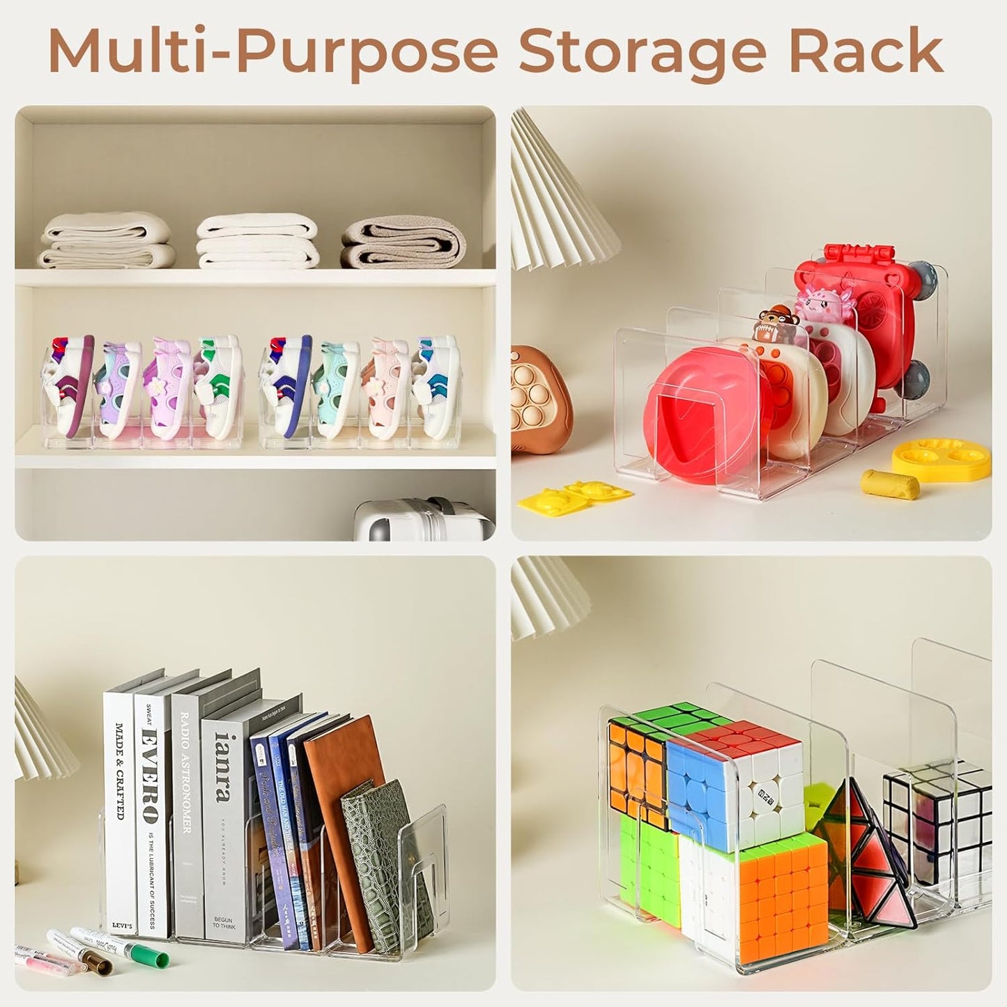 4 Pack Closet 4 Clear Acrylic Kids Shoe Rack for Organizers and Storaget, Baby Shoe Storage Small Shoe Rack Sections