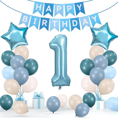 HEDUPT 1st Birthday Decorations Boy, First Birthday Decorations for Boy with Happy Birthday Banner, 40inch 1 Balloon Number, Dusty Blue Balloons, Baby One Year Old Birthday Party Decor