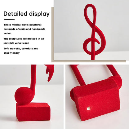 3 FUNTEREST Piece Music Note Sculptures for Shelf Decor Aesthetic Red Velvet Resin Music Note Statue Bookshelf Coffee